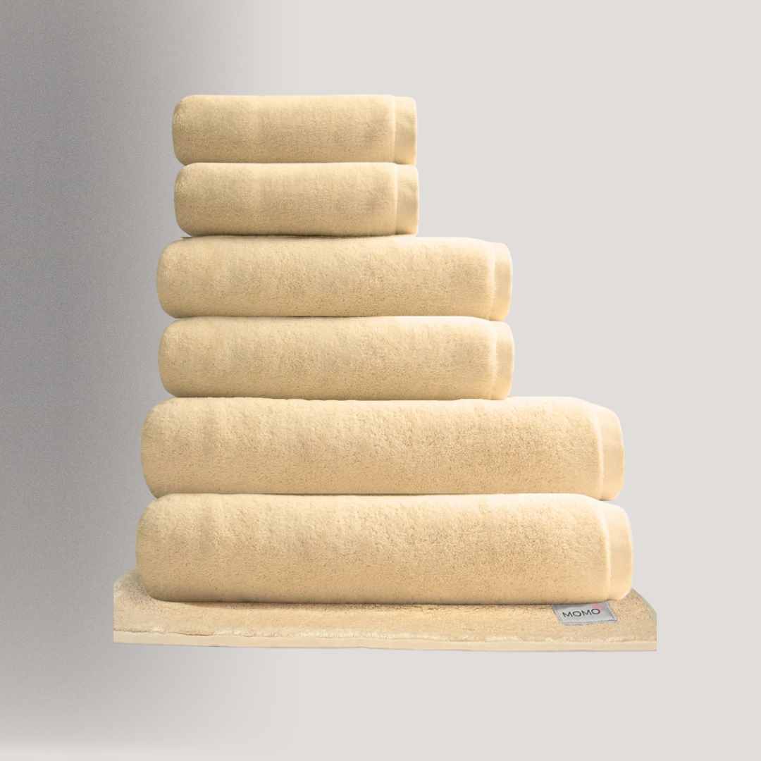 Toalhas de algodão e bambu bege – luxuosas, sustentáveis e ultra macias para banho da Momo Cotton