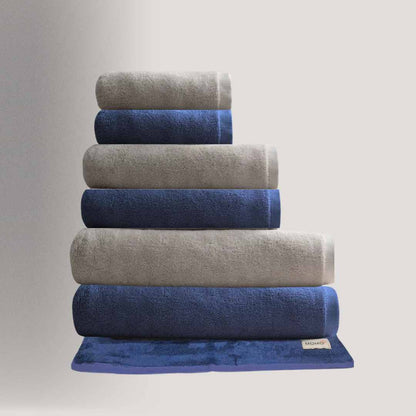 Toalhas de algodão e bambu em azul marinho e cinza – luxuosas, ecológicas e macias da Momo Cotton