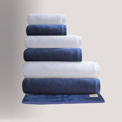 Toalhas de algodão e bambu em azul e branco – macias, ecológicas e de qualidade premium da Momo Cotton