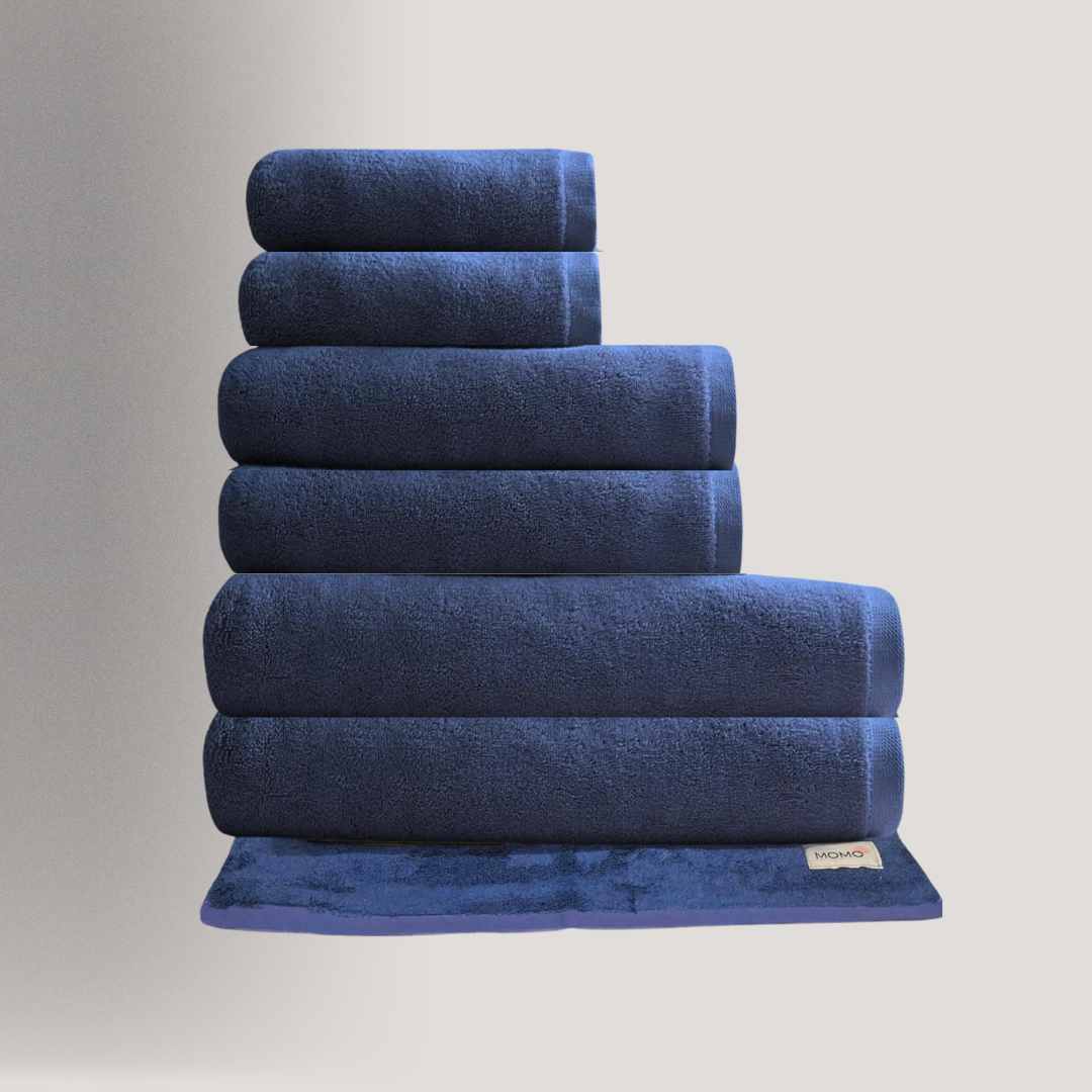 Toalhas de algodão e azul – luxuosas, sustentáveis e ultra macias para banho da Momo Cotton