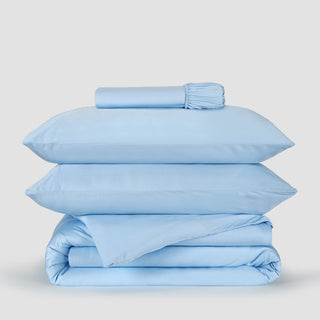 Juego de Funda Nórdica azul cielo bambú Momo Cotton – satén 300 hilos, suave, transpirable y sostenible.