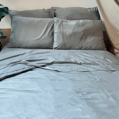 Grey bamboo flat sheet full bedding set – sheets and pillowcases, soft, breathable and sustainable
