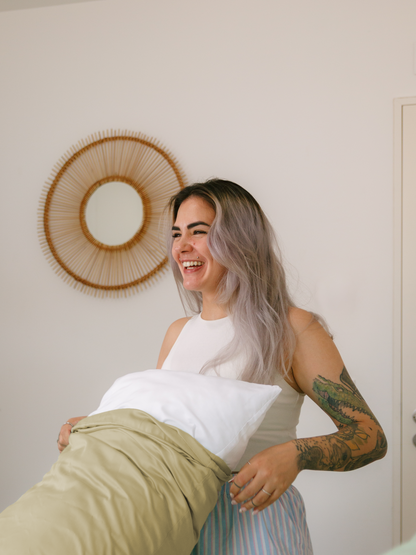 Fronha de bambu bege areia - macia e sustentável